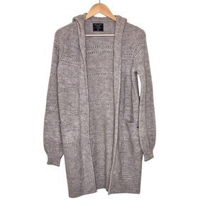 Abercrombie & Fitch Womens Long Sweater‎ Coatigan Hood XXS Cable Knit Preppy